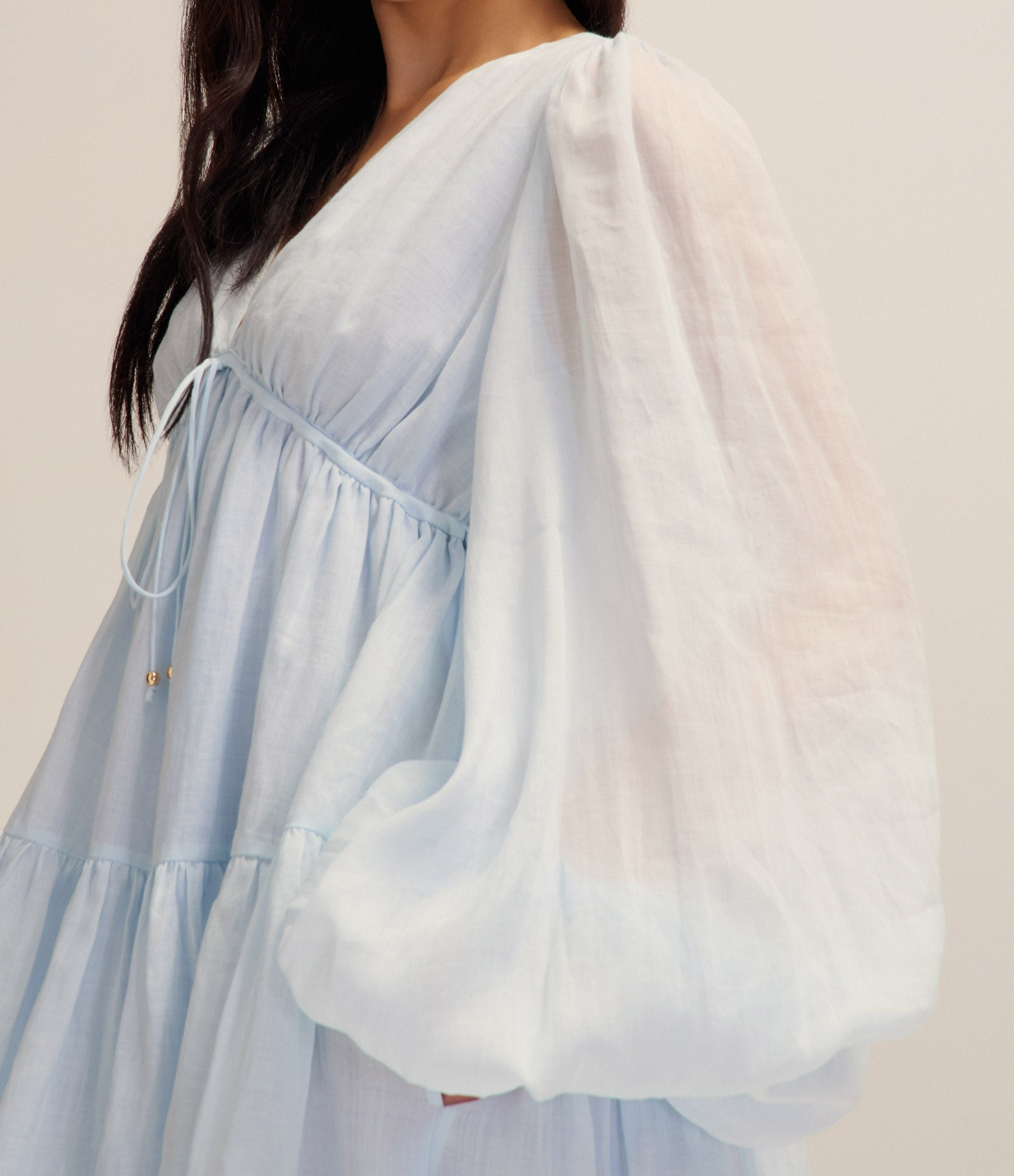 Ramie Powder Blue Petal Dress Sleeve