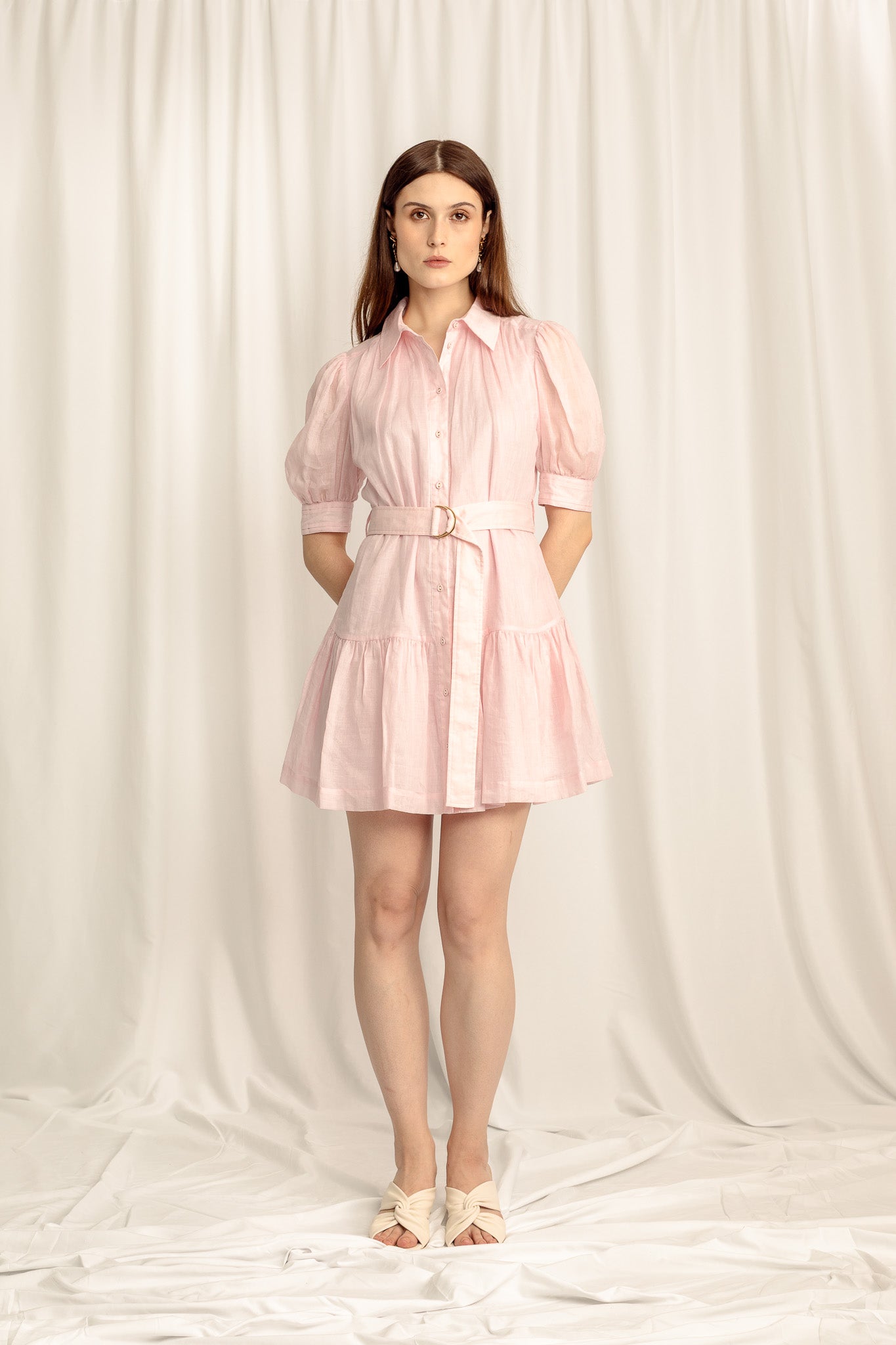 pink mini shirt dress Wednesday's Girl button through mini shirt dress in dusty pink