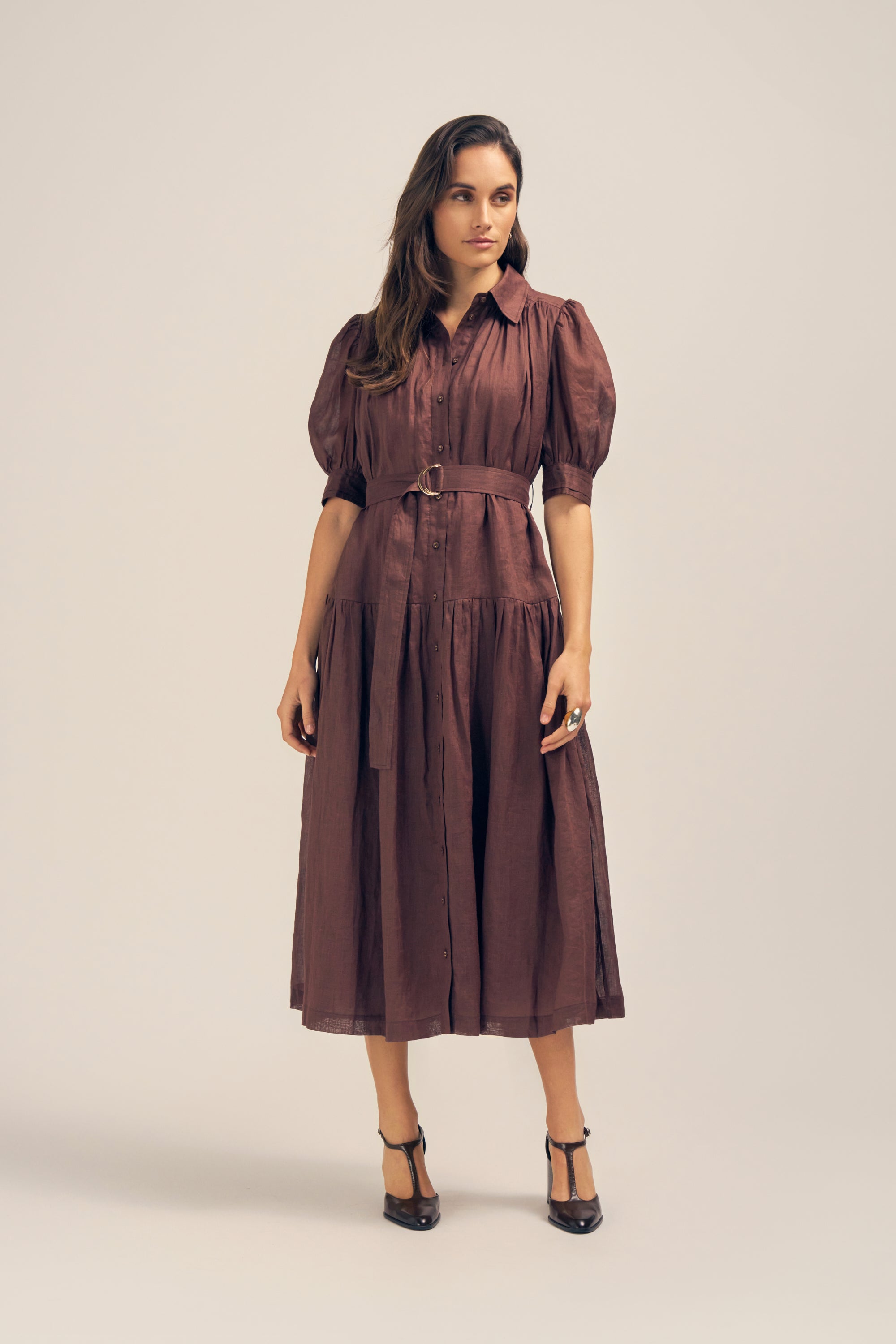 Faye Midi Ramie Shirt Dress Raisin Colleen Collective Faye Midi Ramie Shirt Dress Raisin Colleen Collective
