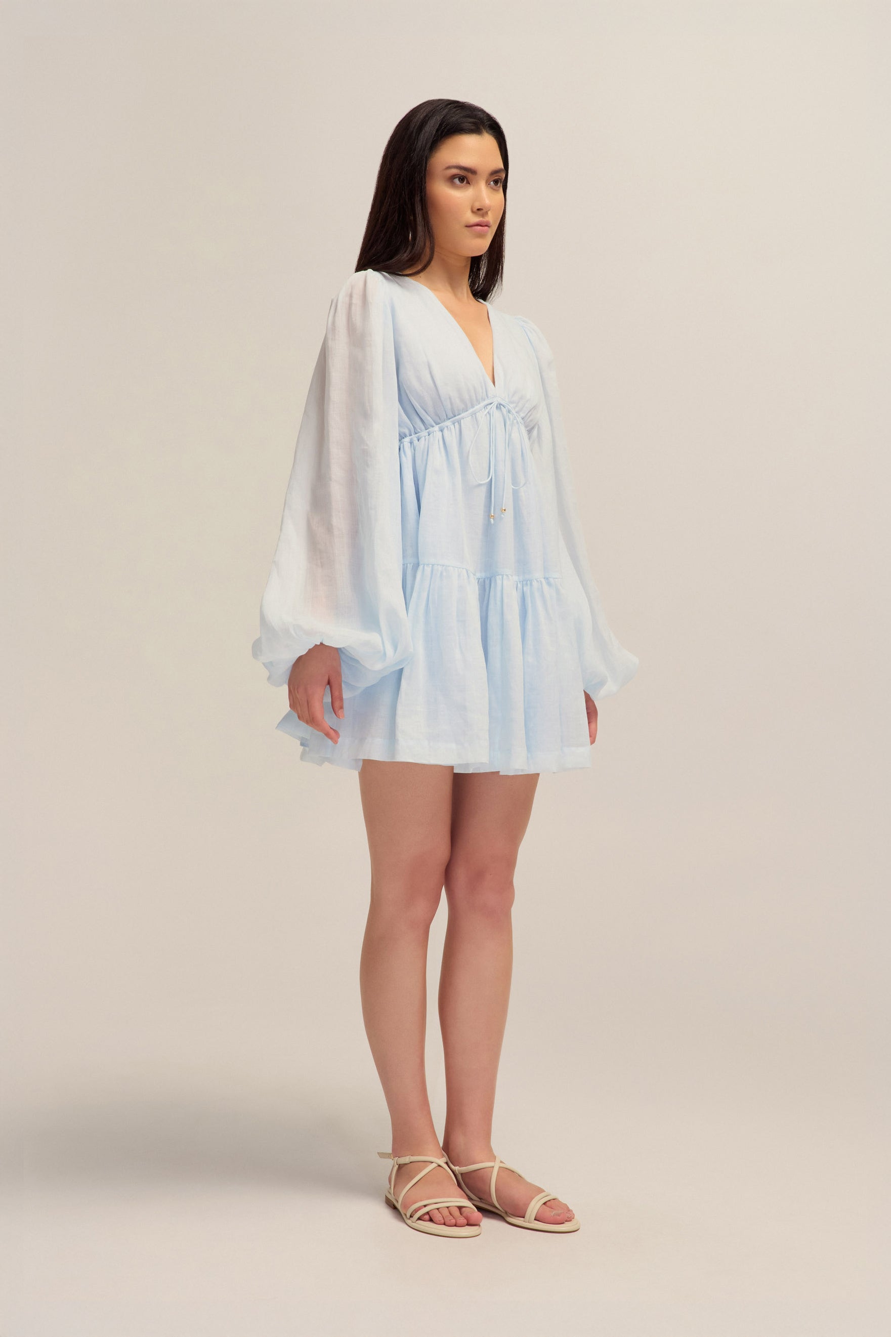 Petal Light Blue Ramie Mini Dress Colleen Collective Petal Light Blue Ramie Mini Dress Colleen Collective