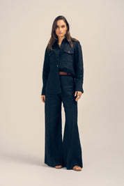 Ardent Black Linen Shirt Front