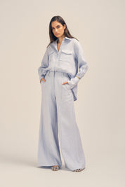 Ardent Chalk Blue Linen Wide Leg Pants Front
