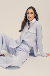 Ardent Chalk Blue Linen Wide Leg Pants Ghost Editorial