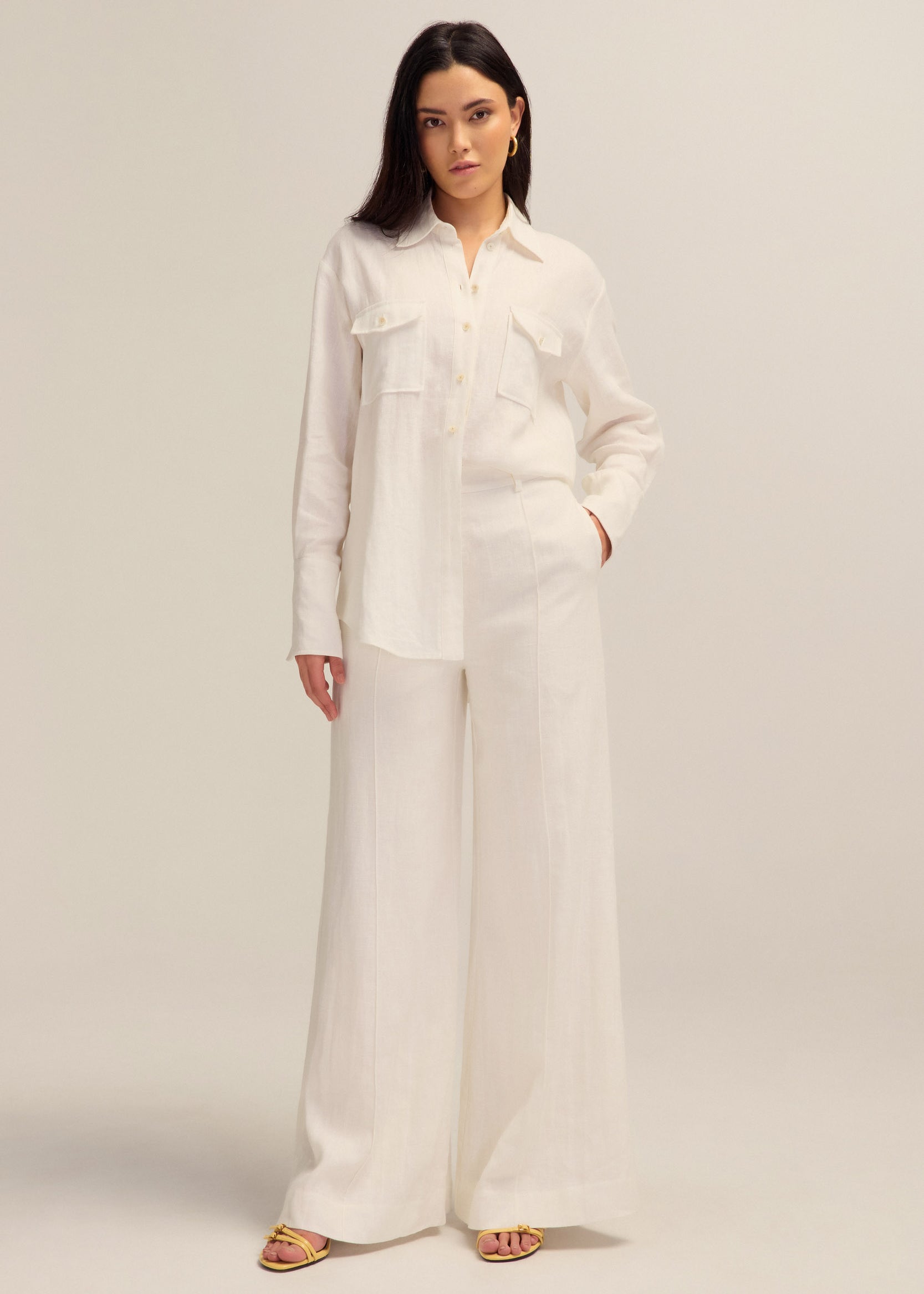 Ardent Linen White Shirt Top Shell Buttons