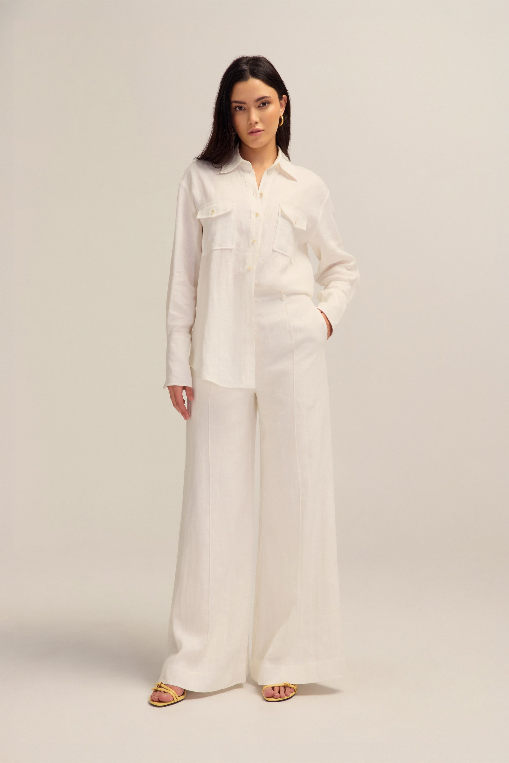 Ardent Linen White Shirt Top Shell Buttons