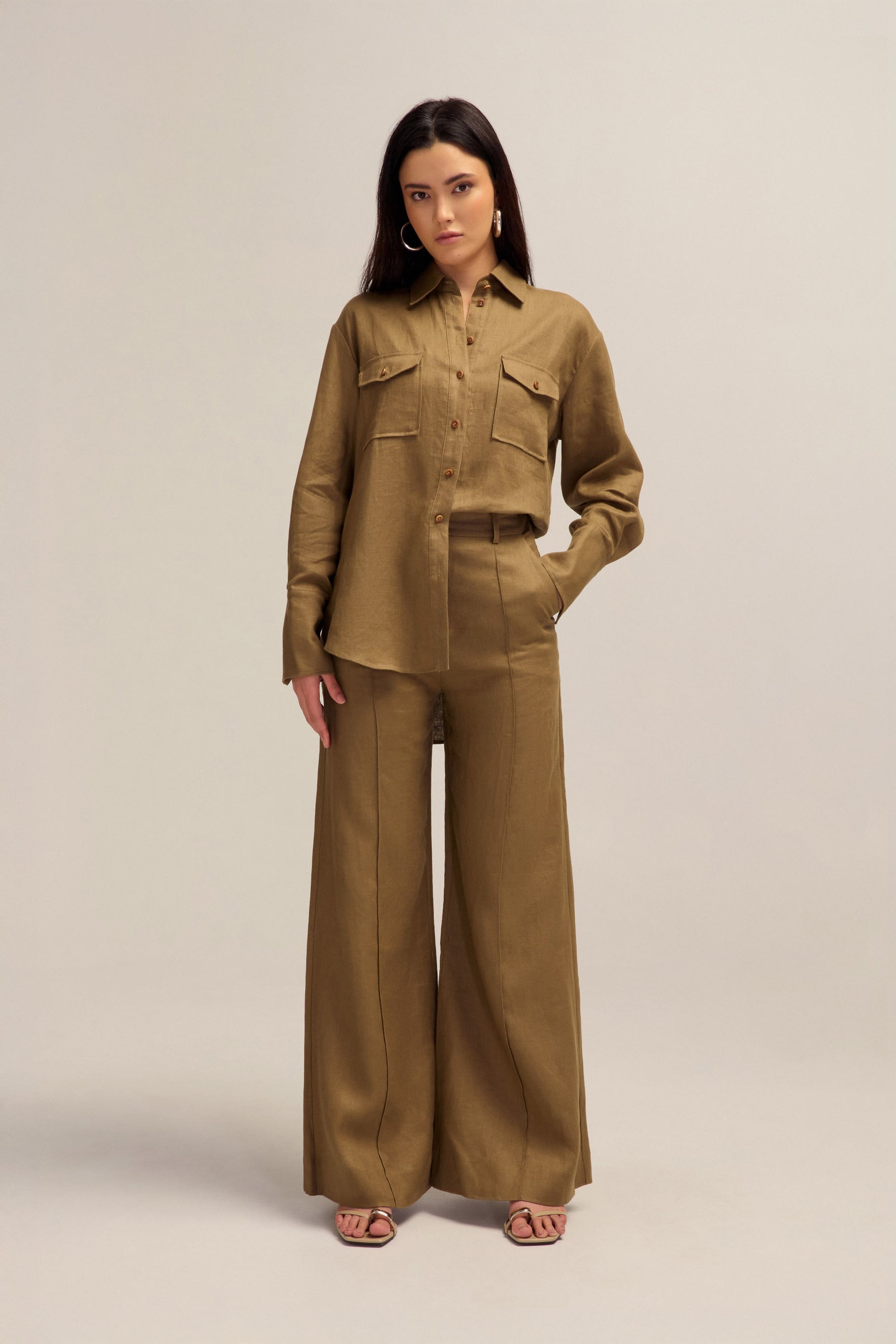 Ardent Yellow Olive Linen Shirt Corozo Buttons