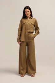 Ardent Yellow Olive Linen Shirt Corozo Buttons