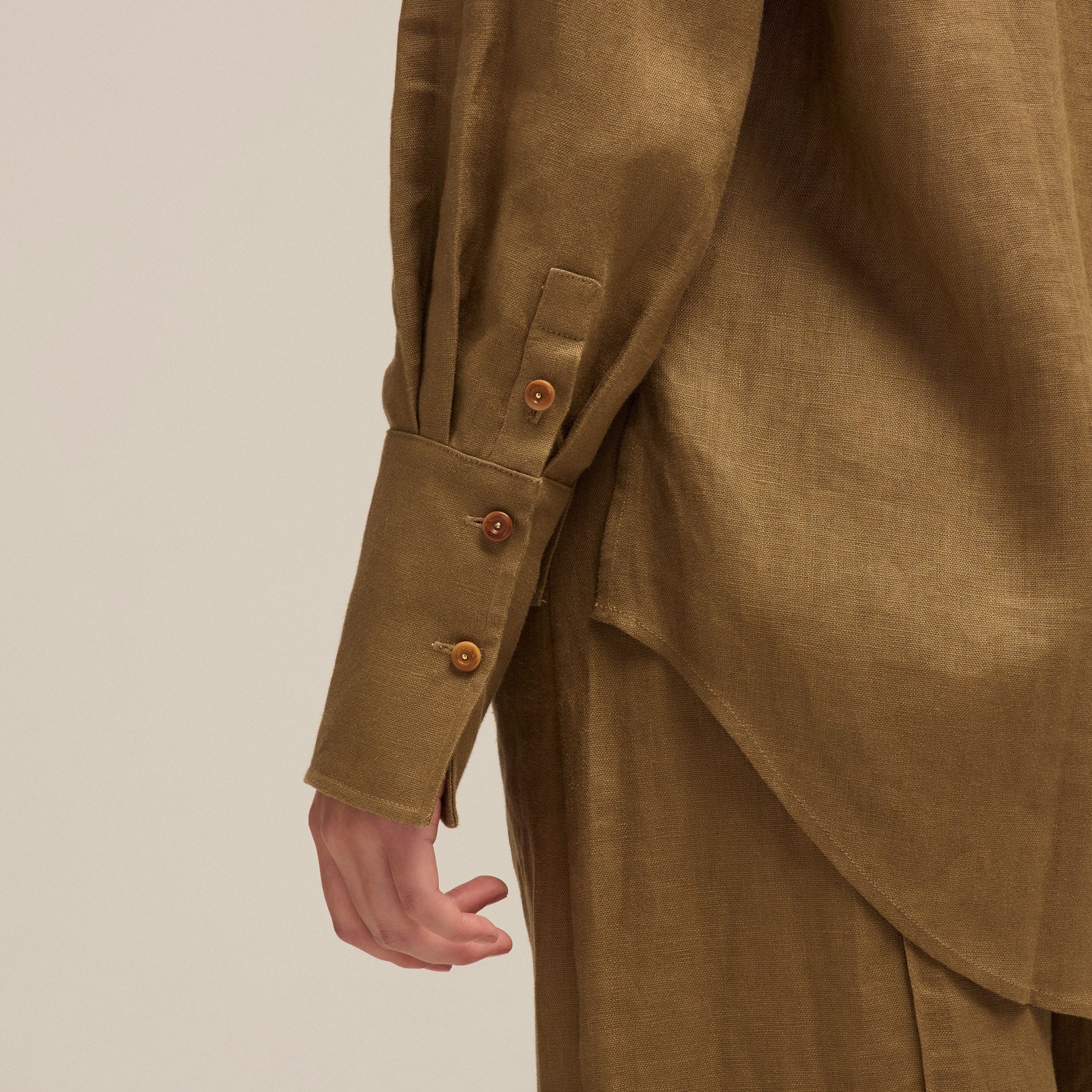 Ardent Yellow Olive Linen Shirt Sleeve Cuff
