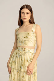Augustine Wide Strap Crop Top - Misty Floral