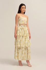Augustine Floral Crop Top Tie Straps Elastic Beads