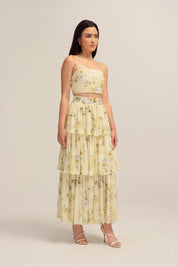 Augustine Floral Crop Top Tie Straps Elastic Beads