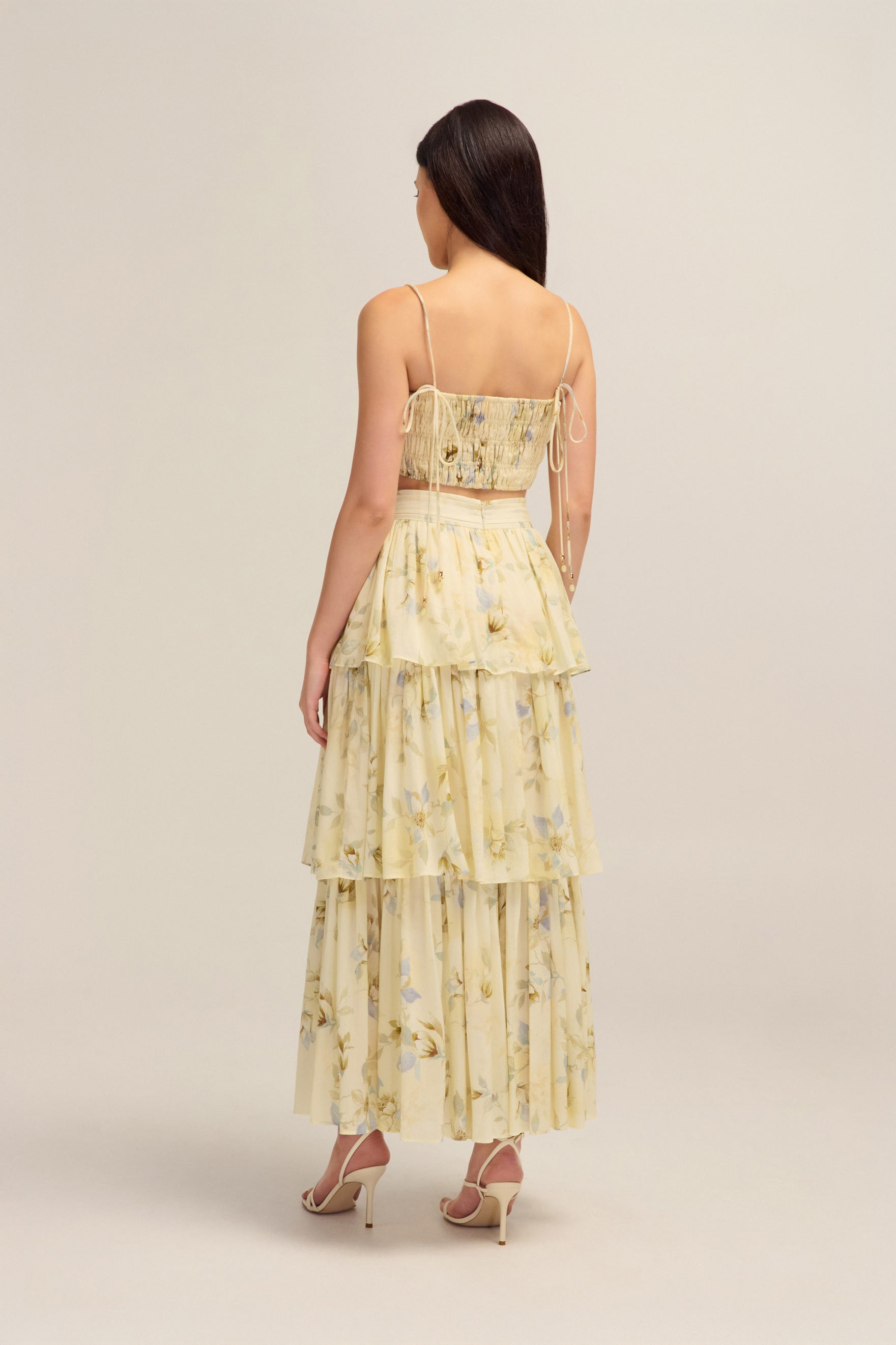 Augustine Floral Crop Top Tie Straps Elastic Beads