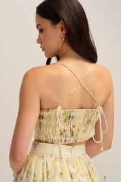 Augustine Floral Crop Top Tie Straps Elastic Beads