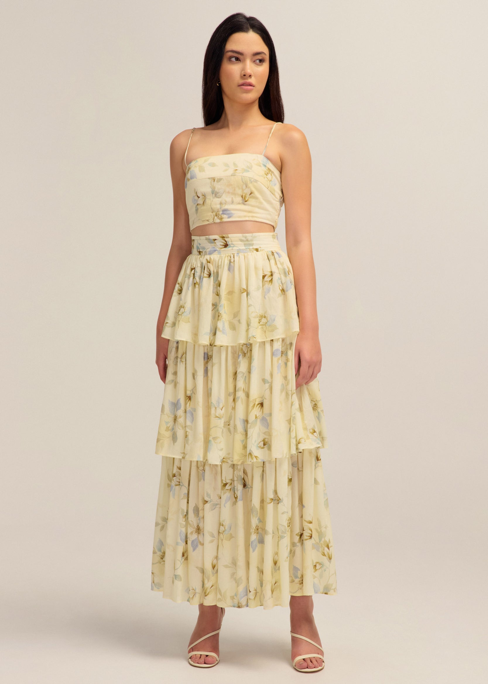 Augustine Floral Crop Top Tie Straps Elastic