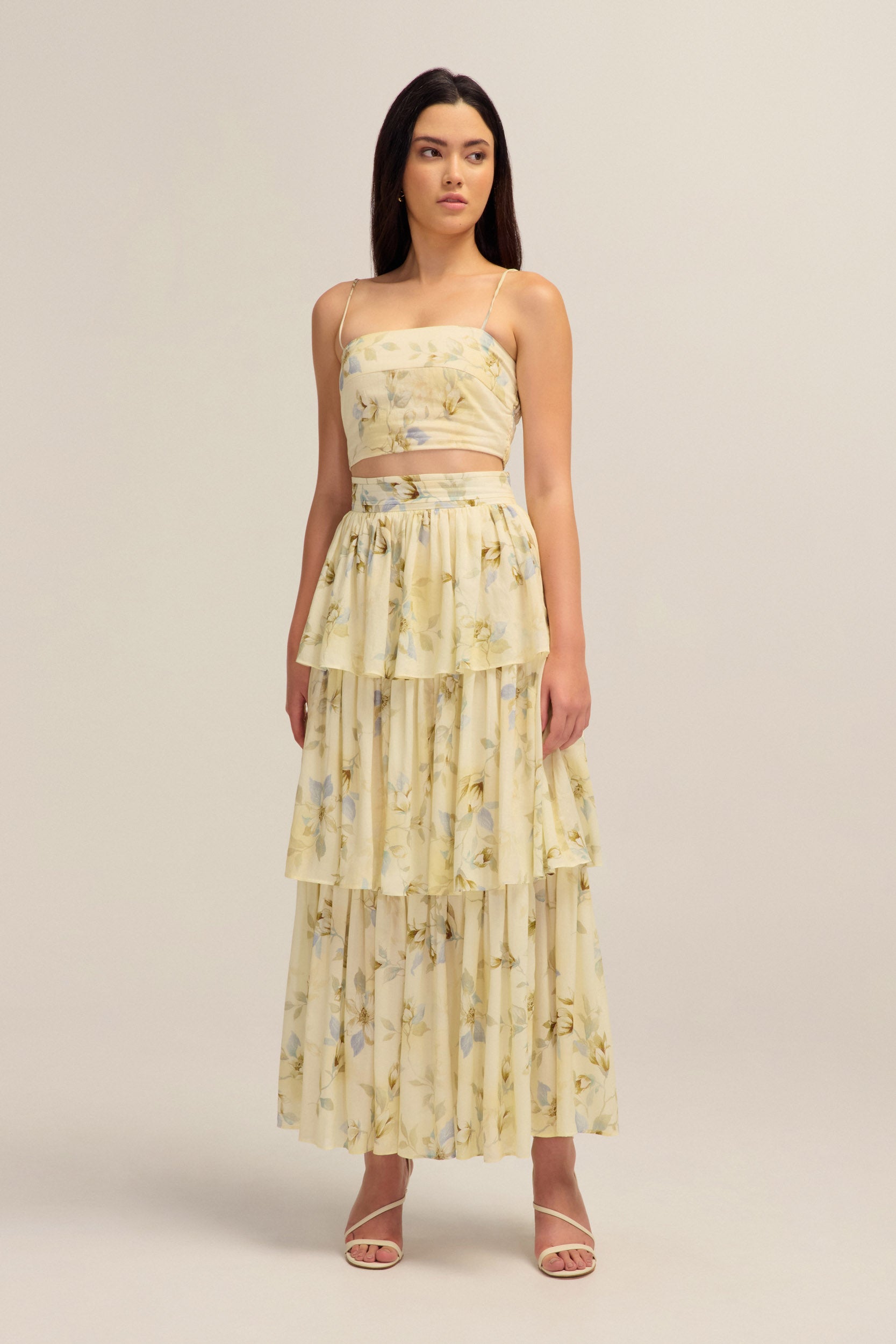 Augustine Floral Crop Top Tie Straps Elastic