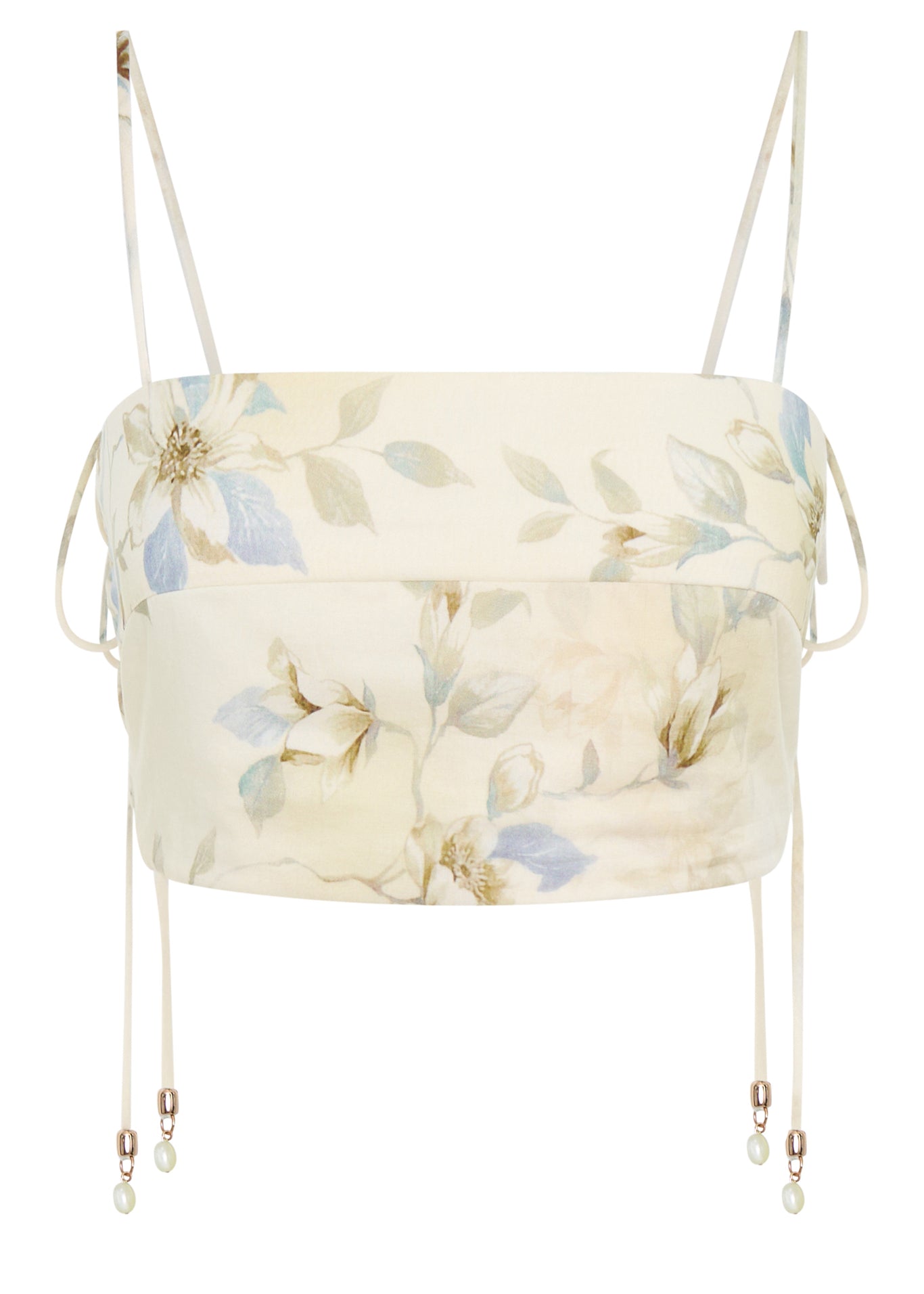 Augustine Floral Crop Top Tie Straps Elastic Beads