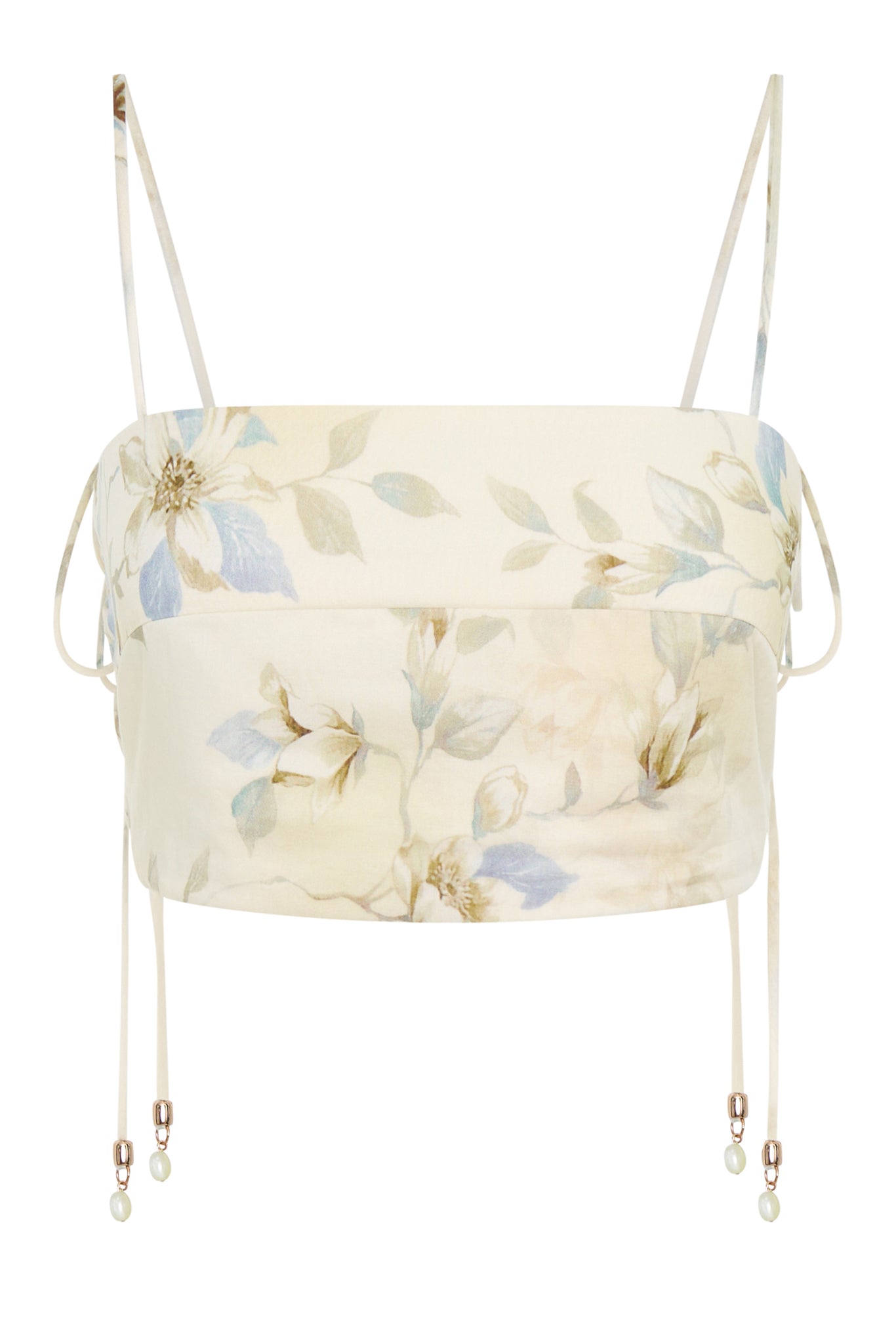 Augustine Floral Crop Top Tie Straps Elastic Beads