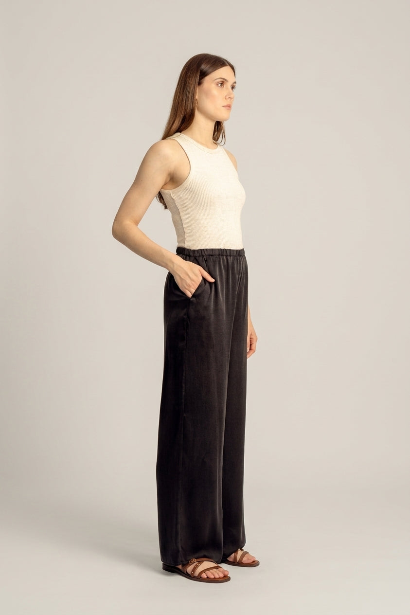 Caspian Pure Silk Pants - Black