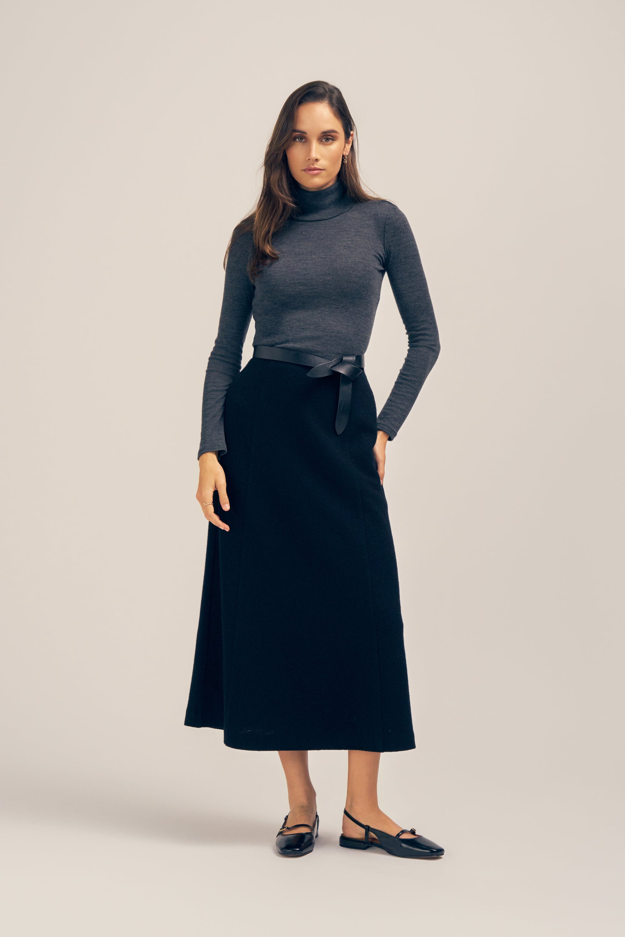 Cleo Wool Blend Midi Skirt Black Front
