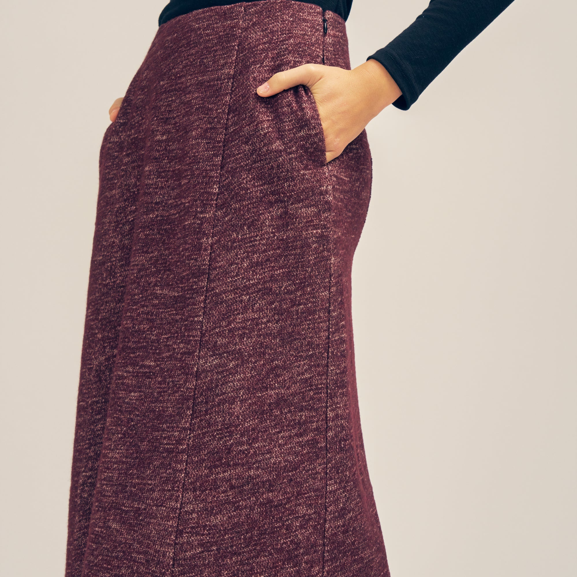 Cleo Wool Blend Midi Skirt Burgundy Marle Side Pocket