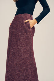 Cleo Wool Blend Midi Skirt Burgundy Marle Side Pocket