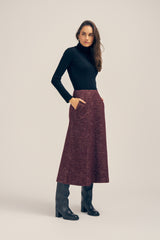 Cleo Petite Midi Skirt - Burgundy Marle