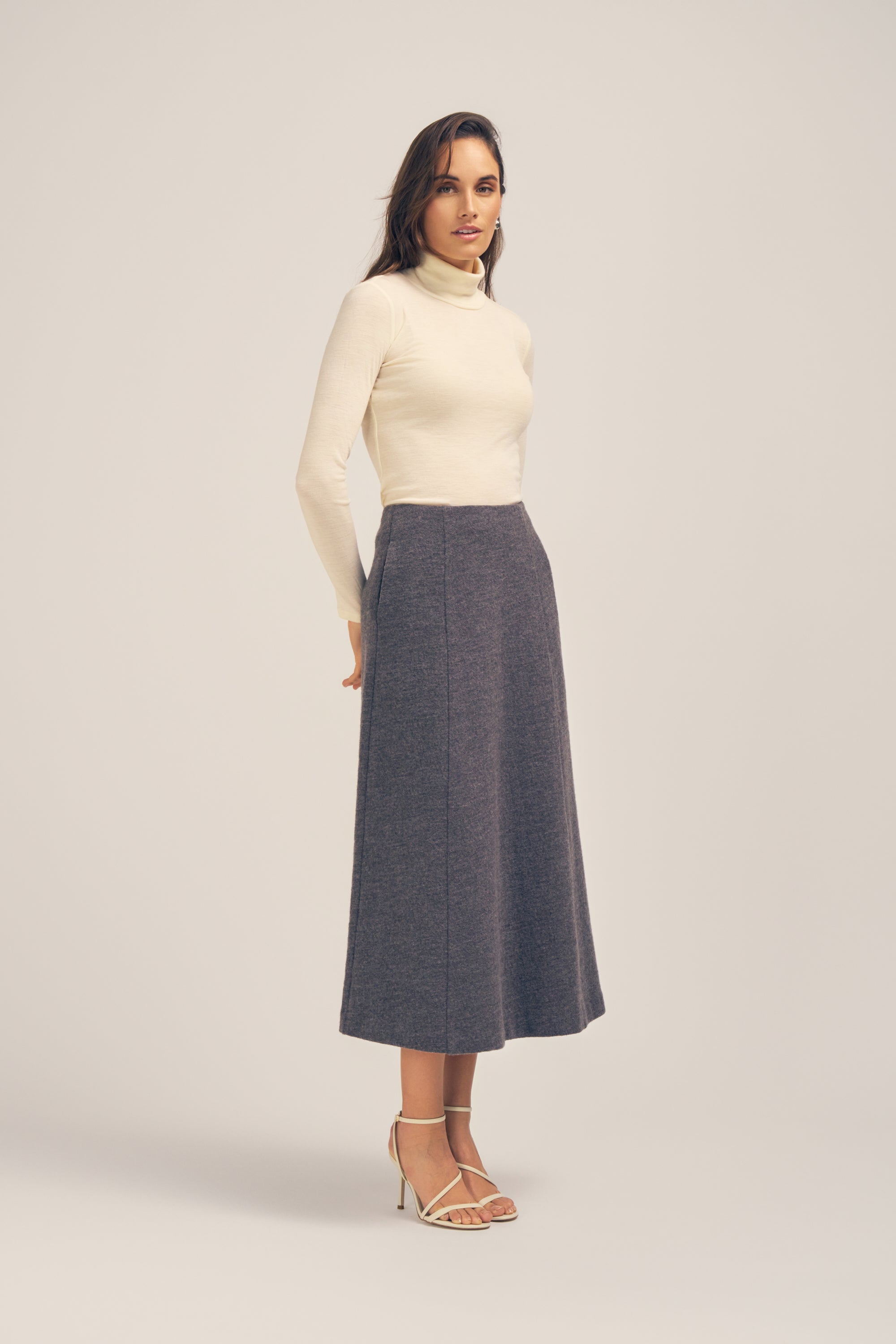 Cleo Wool Blend Midi Skirt Dark Grey Side