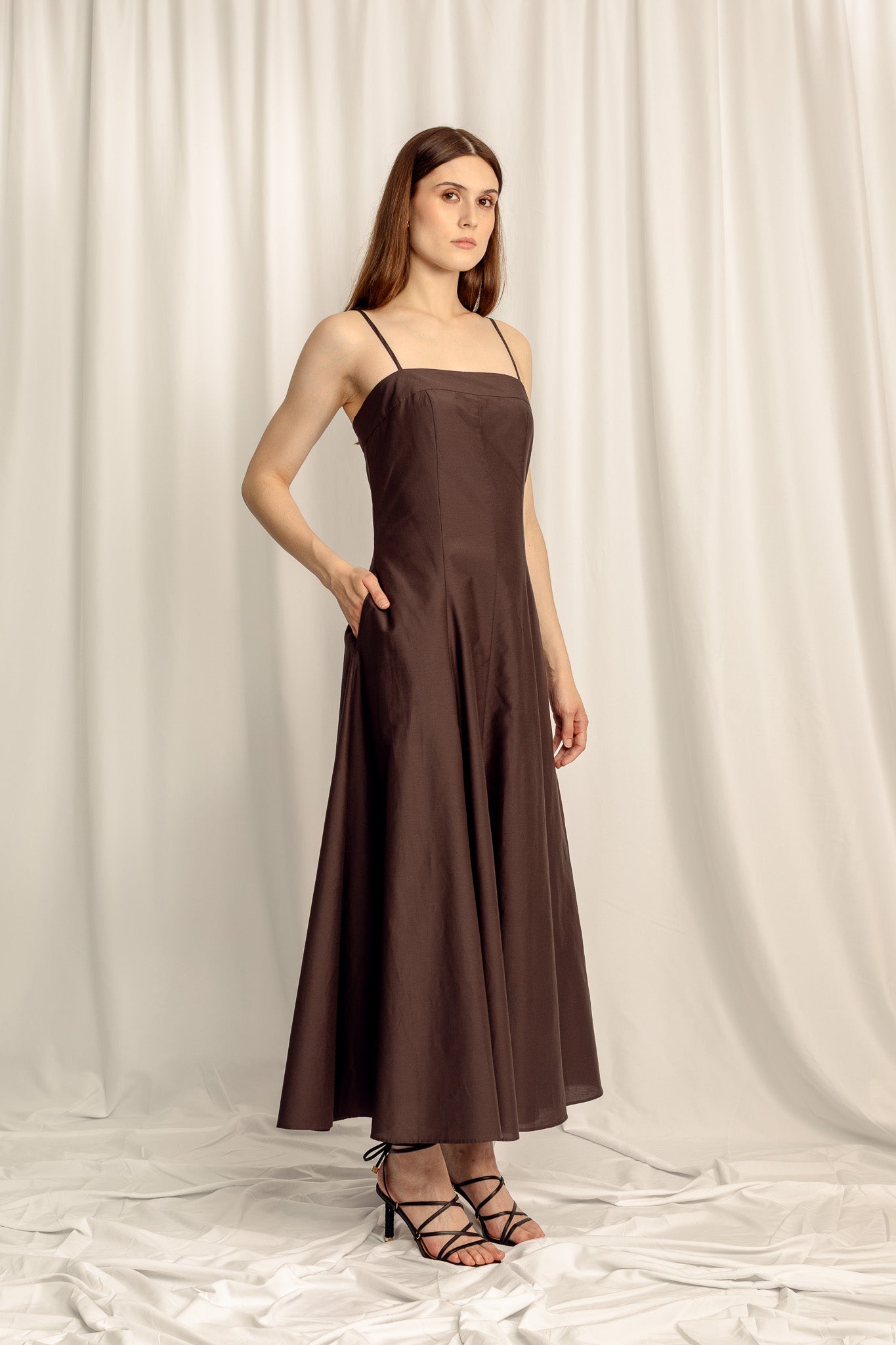 Reverie Silk Cotton Maxi Dress - Espresso