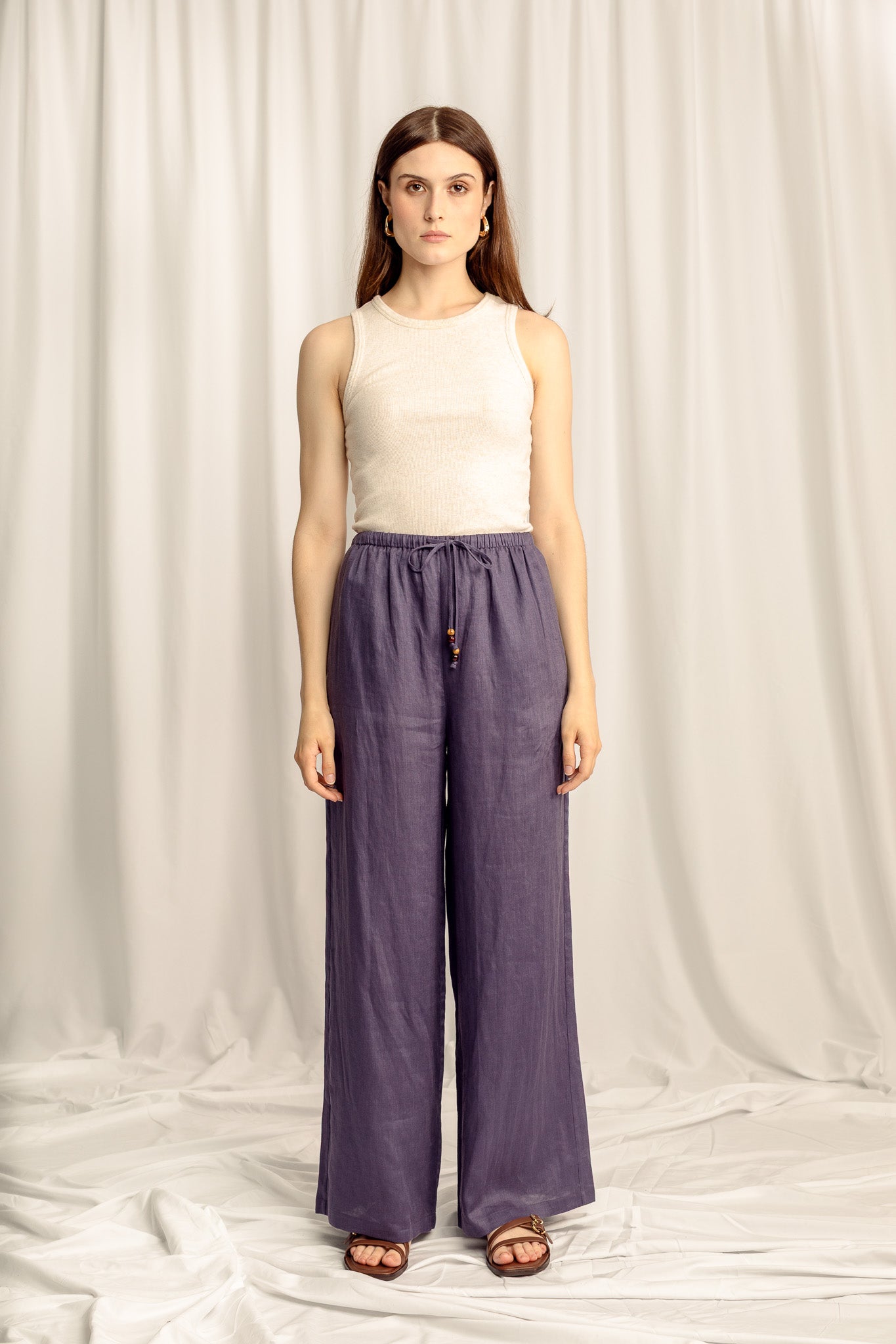 Sahara Petite Linen Drawstring Pants - Indigo