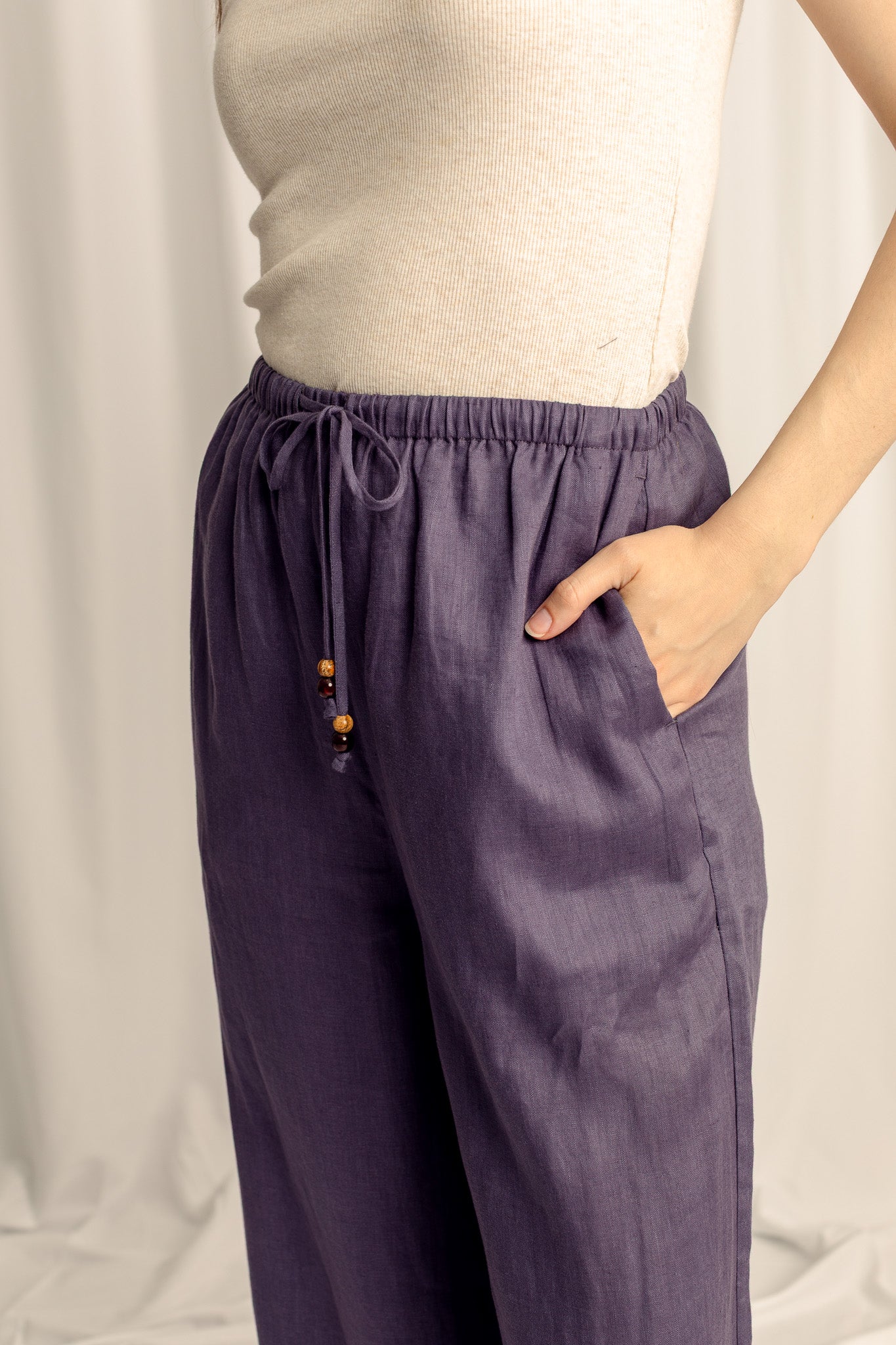 Sahara Petite Linen Drawstring Pants - Indigo