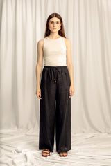 Sahara Linen Drawstring Pants - Black