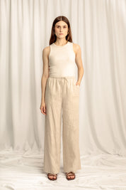 Sahara Petite Linen Drawstring Pants - Natural