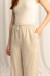 Sahara Petite Linen Drawstring Pants - Natural