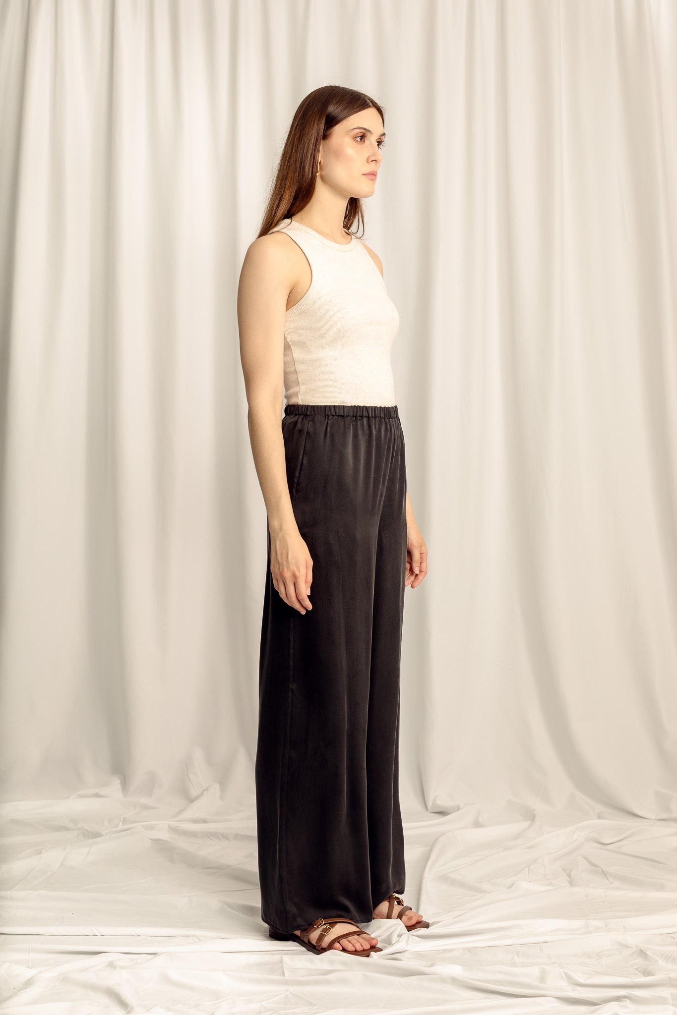 Caspian Petite Silk Pants - Black