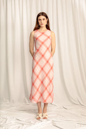 Lumina Linen Midi Dress - Strawberry Plaid