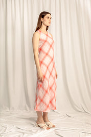 Lumina Linen Midi Dress - Strawberry Plaid