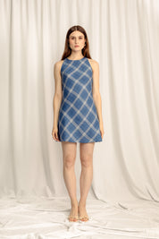Lumina Linen Mini Dress - Classic Blue Plaid