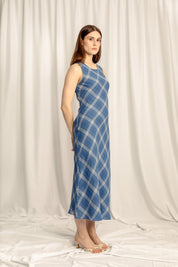 Lumina Linen Midi Dress - Classic Blue Plaid