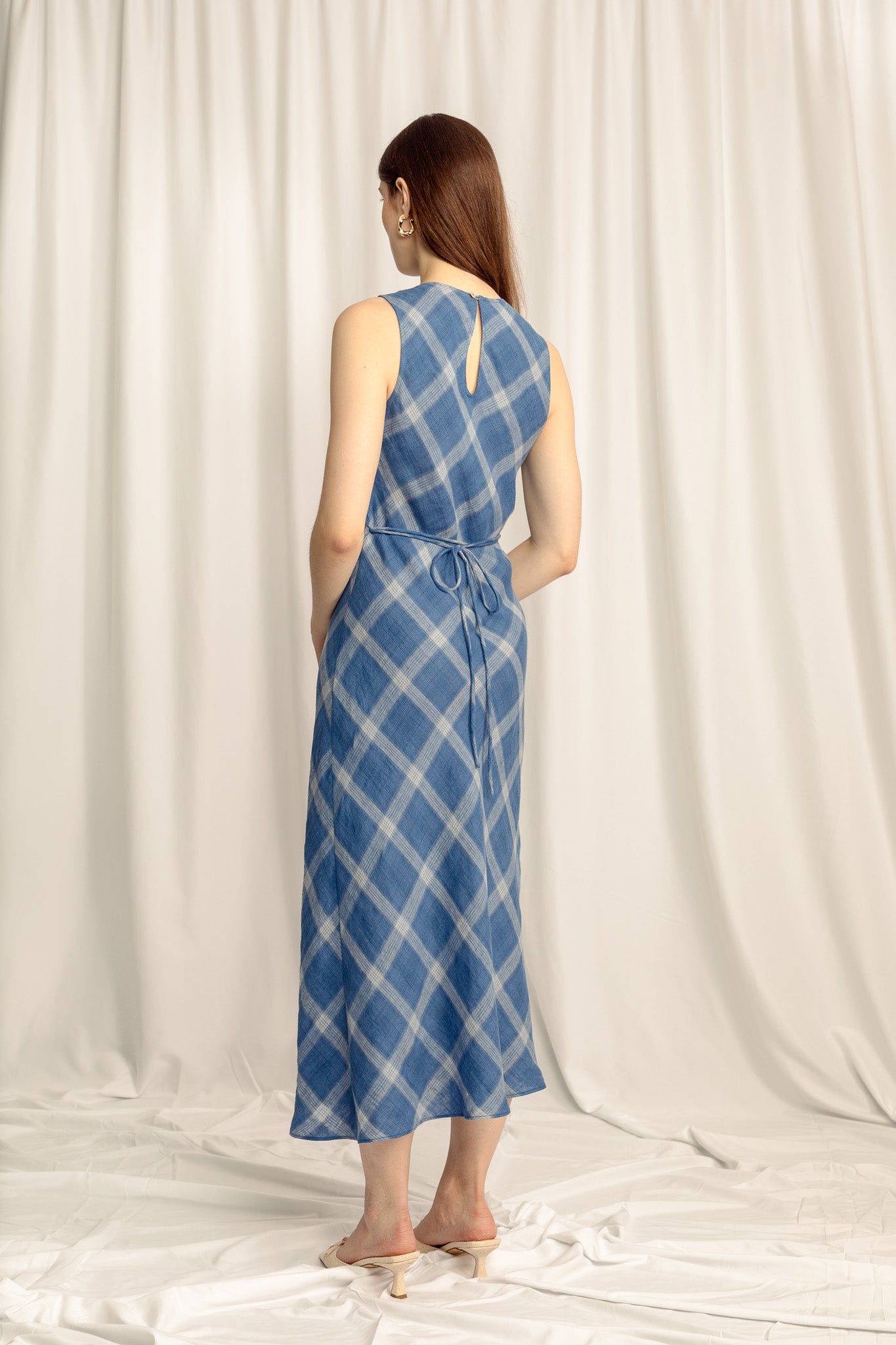 Lumina Linen Midi Dress - Classic Blue Plaid Colleen Collective Lumina Linen Midi Dress - Classic Blue Plaid Colleen Collective