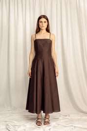 Reverie Silk Cotton Maxi Dress - Espresso