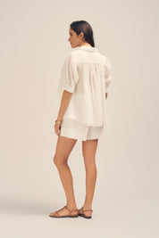 Cordelia White Ramie Drawstring Shorts Back