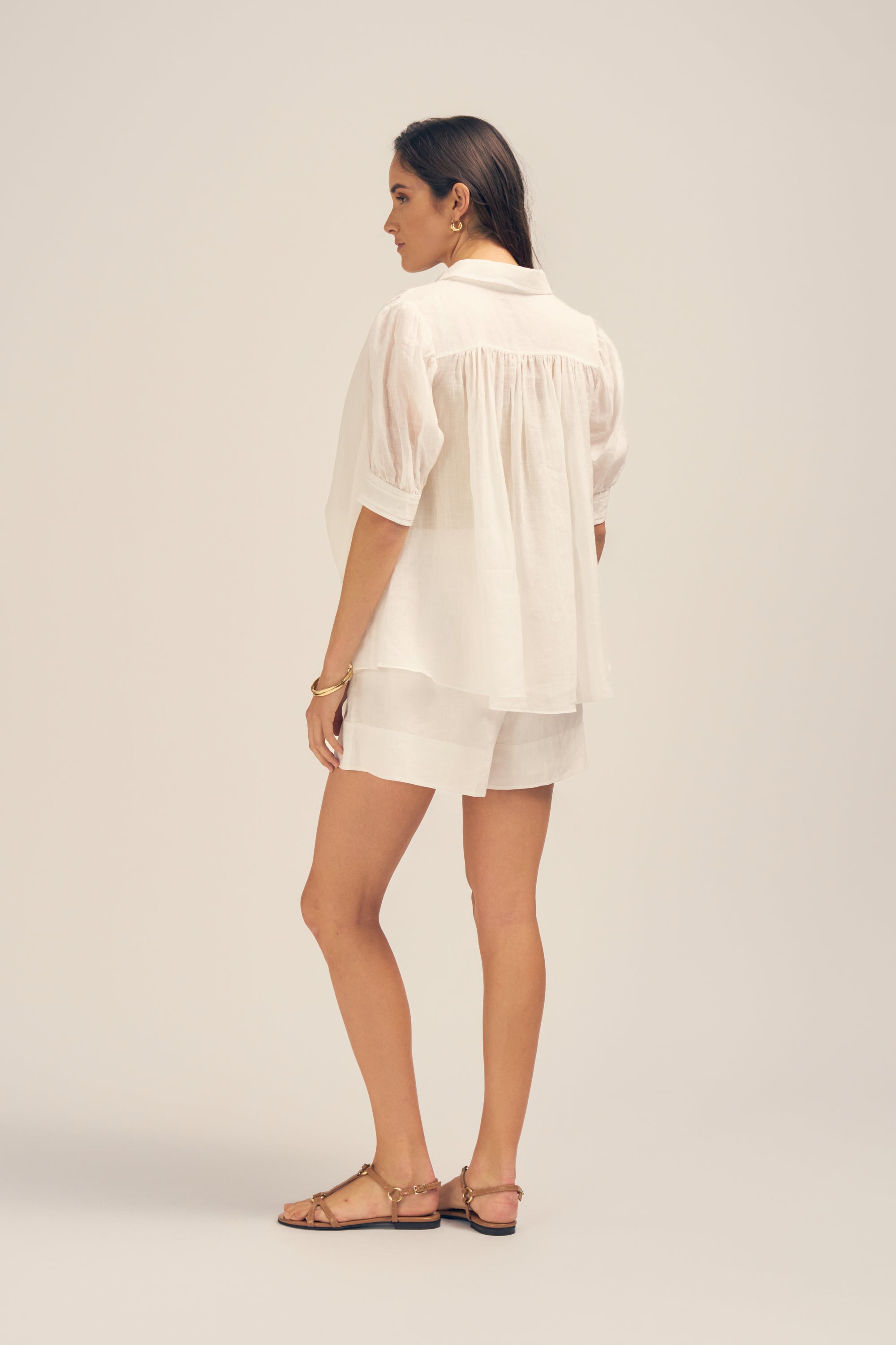 Cordelia White Ramie Drawstring Shorts Back