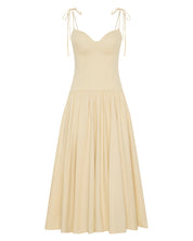 Evette Butter Yellow Cotton Midi Dress Sweetheart Neckline