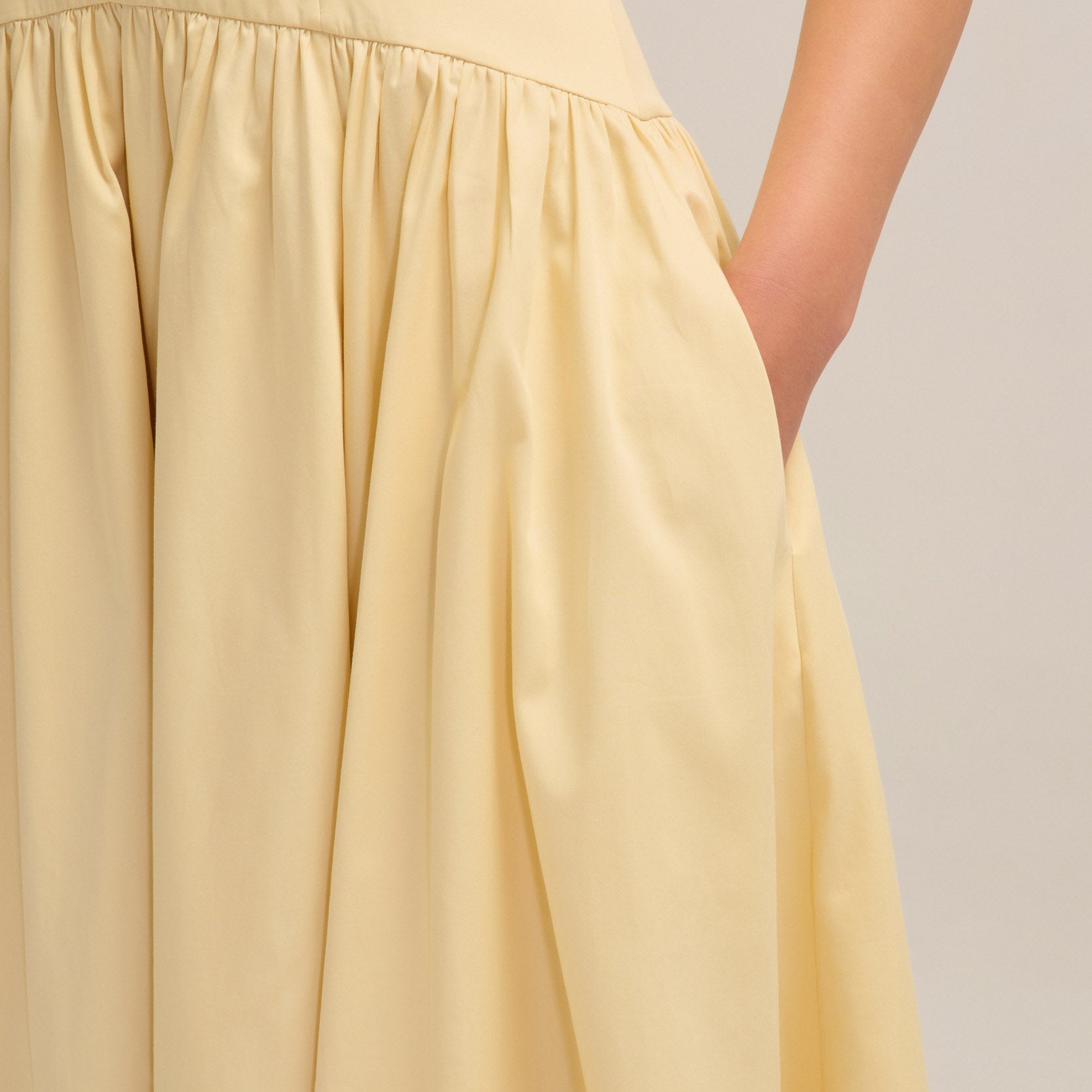 Evette Butter Yellow Cotton Midi Dress pockets