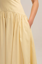 Evette Butter Yellow Cotton Midi Dress pockets