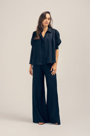 Faye Black Sheer Ramie Ramie Top Front