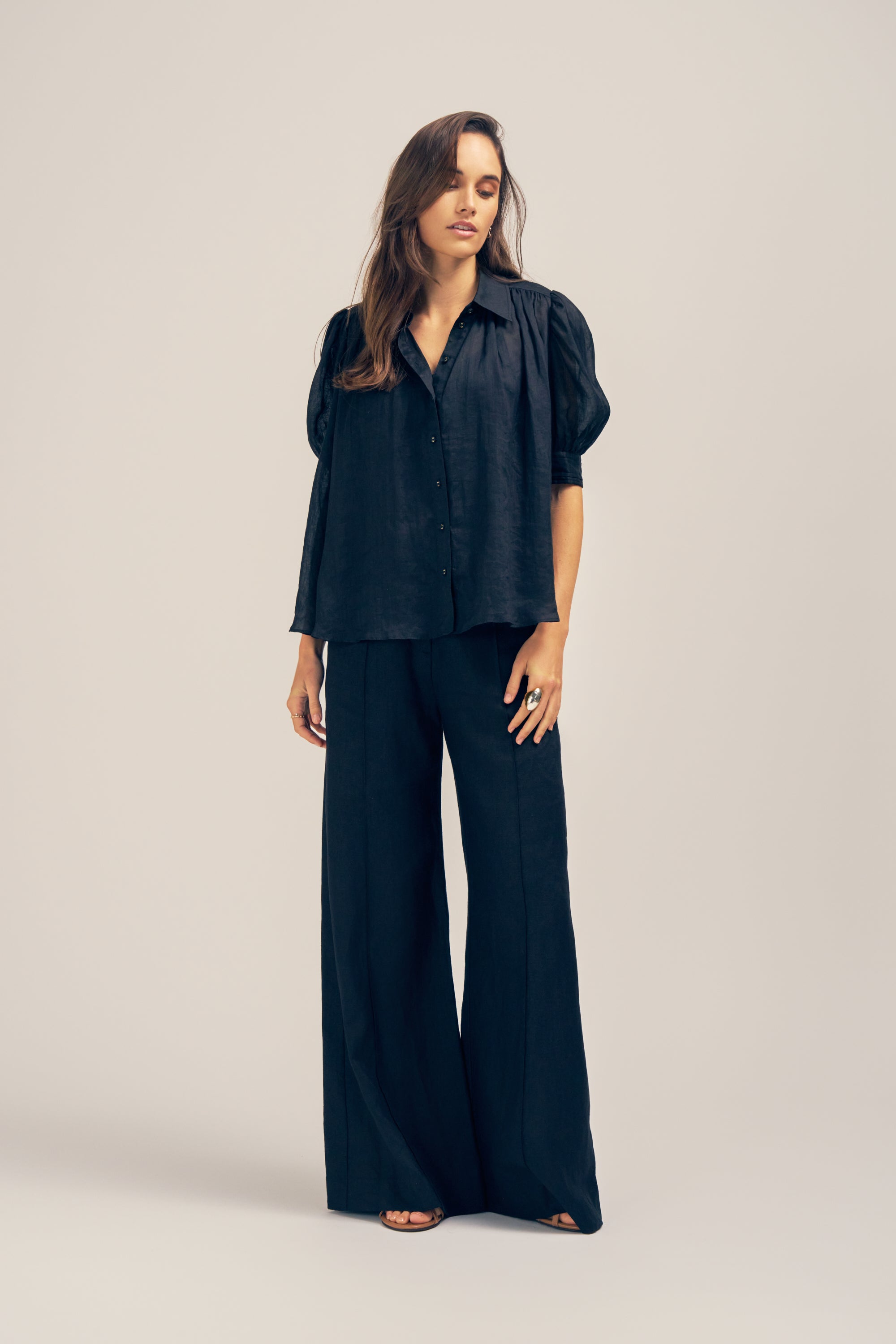 Faye Black Sheer Ramie Ramie Top Front