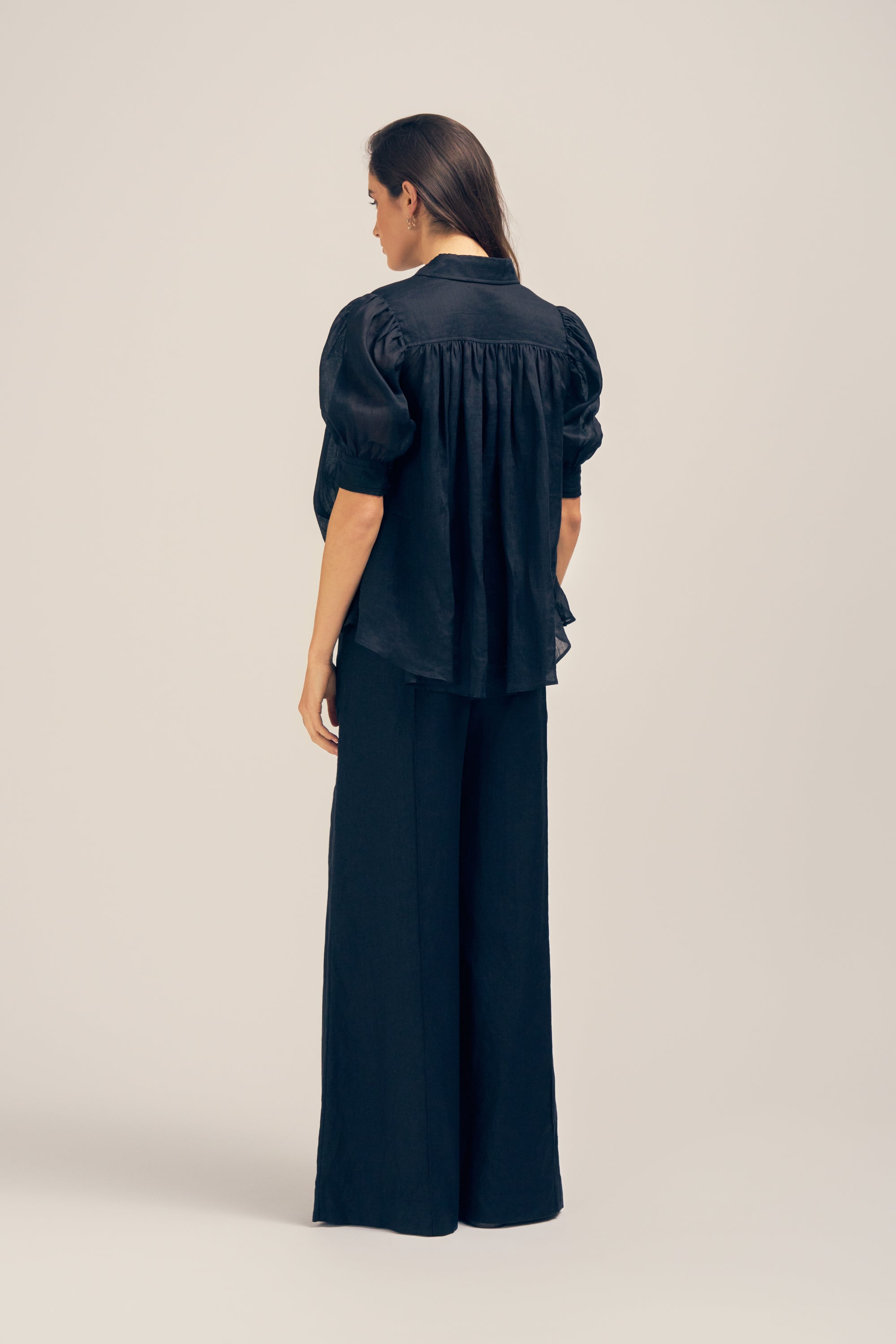 Faye Black Sheer Ramie Top Back