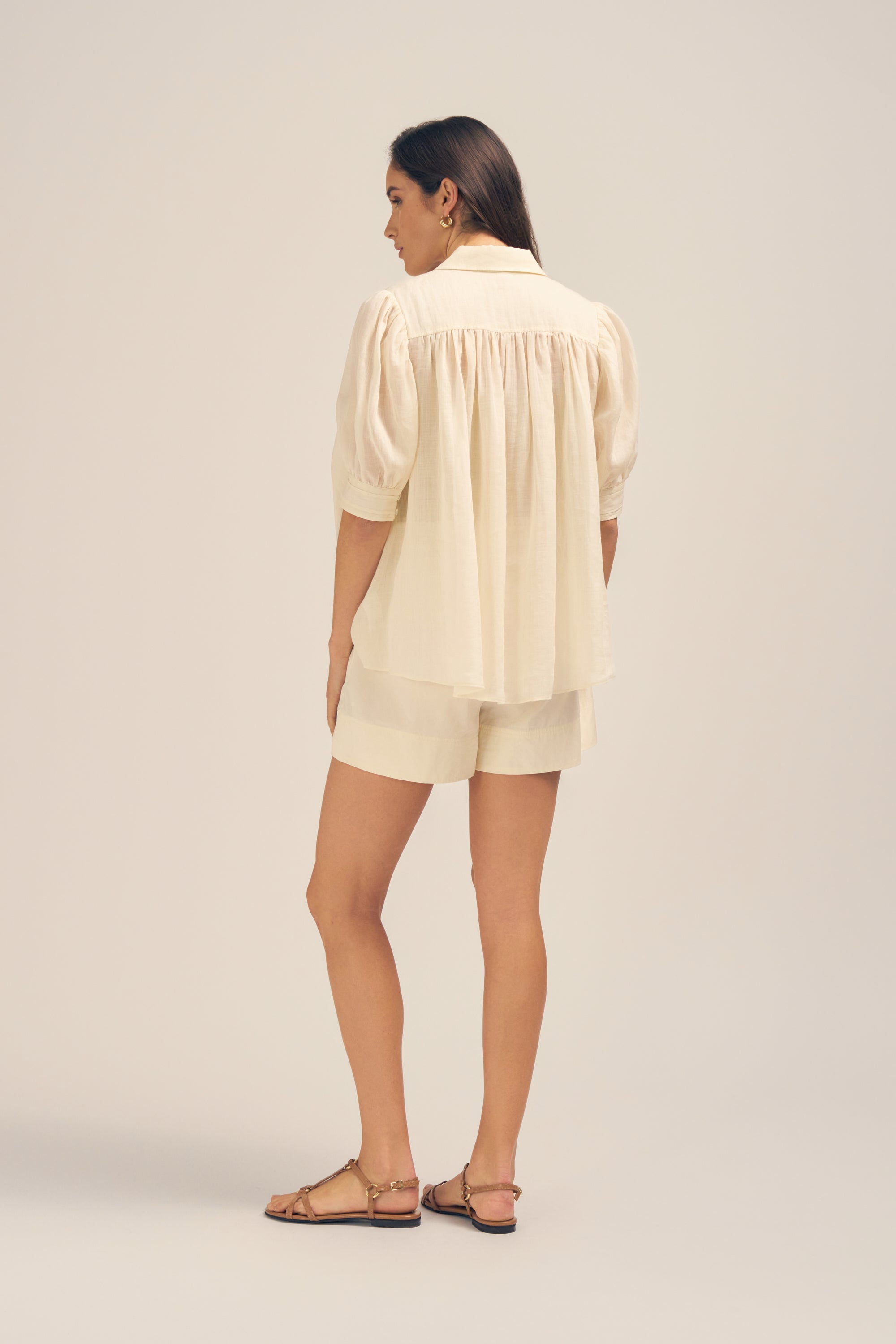 Faye Cream Apricot Sheer Ramie Top Back