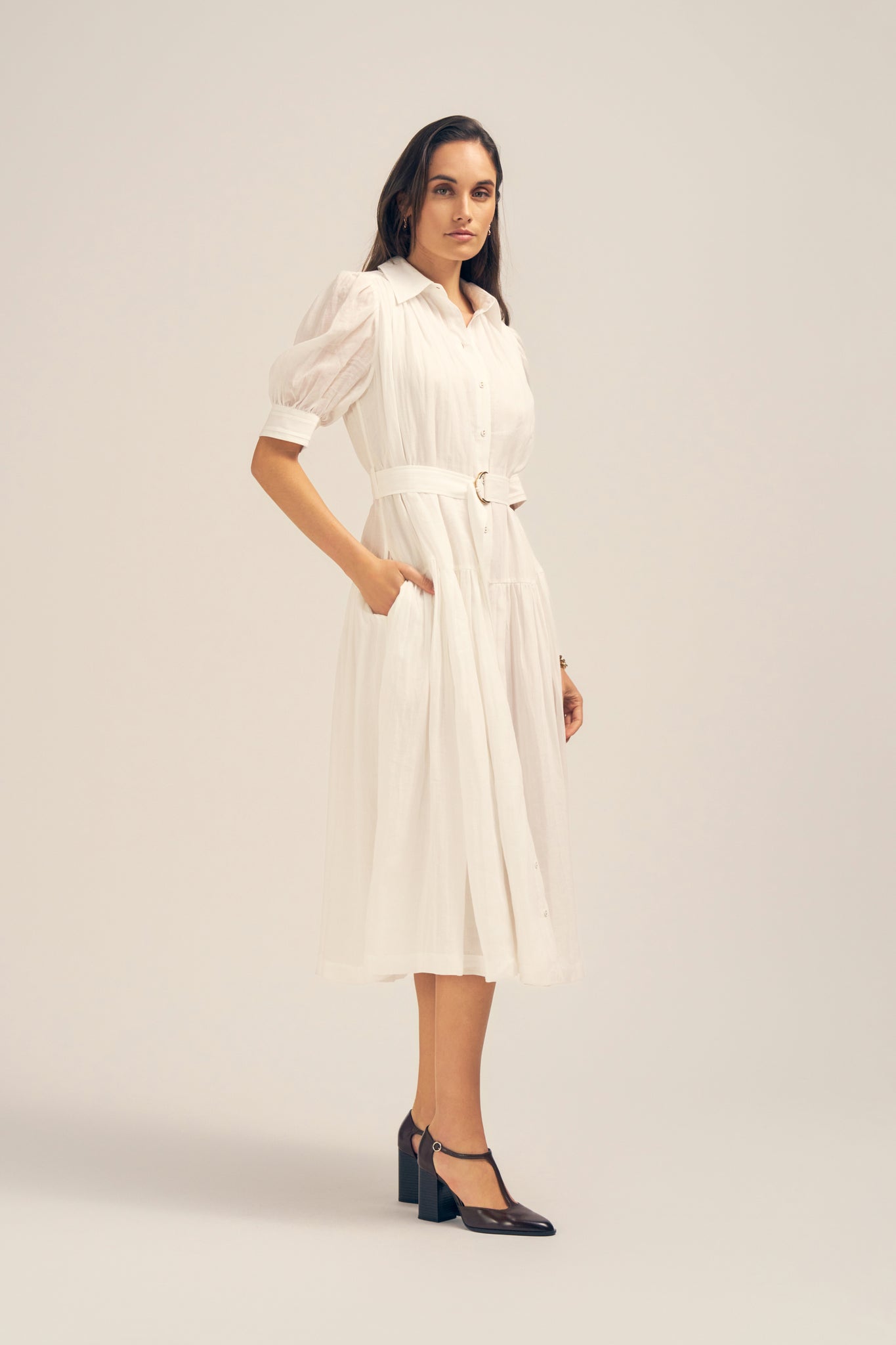 Faye Midi Ramie Shirt Dress White Colleen Collective Faye Midi Ramie Shirt Dress White Colleen Collective